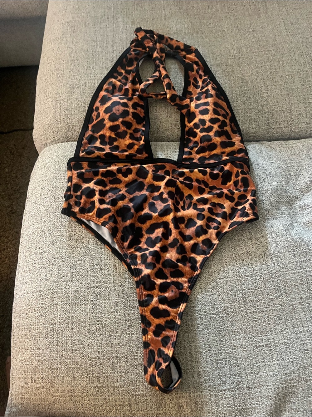 SHEIN Leopard Print One-Piece Swimsuit - Brown, Black
